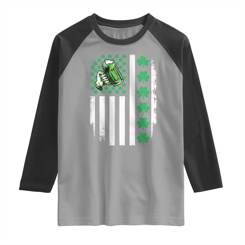Irish Patriotic USA Flag With Shamrocks Gift Raglan Shirt TS12 Sport Gray Black Print Your Wear