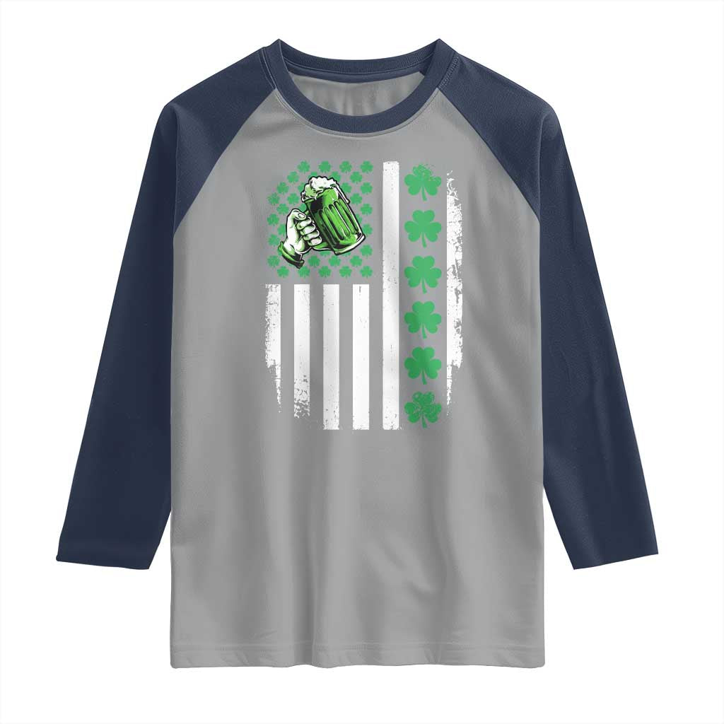 Irish Patriotic USA Flag With Shamrocks Gift Raglan Shirt TS12 Sport Gray Navy Print Your Wear
