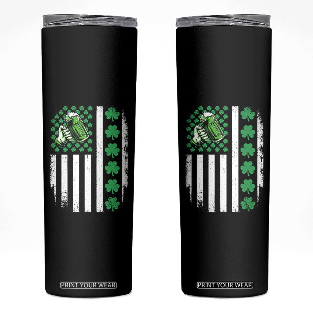 Irish Patriotic USA Flag With Shamrocks Gift Skinny Tumbler TS12 Black Print Your Wear