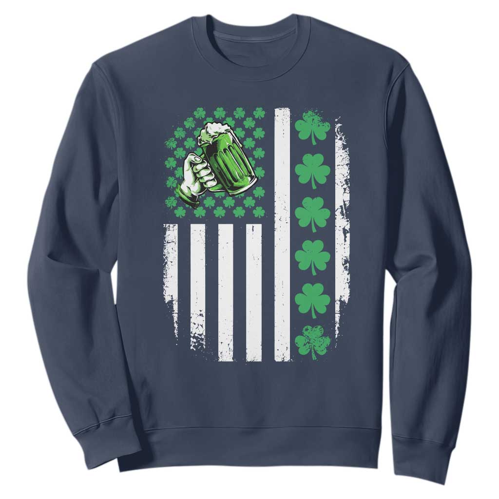 Irish Patriotic USA Flag With Shamrocks Gift Sweatshirt TS12 Navy Print Your Wear