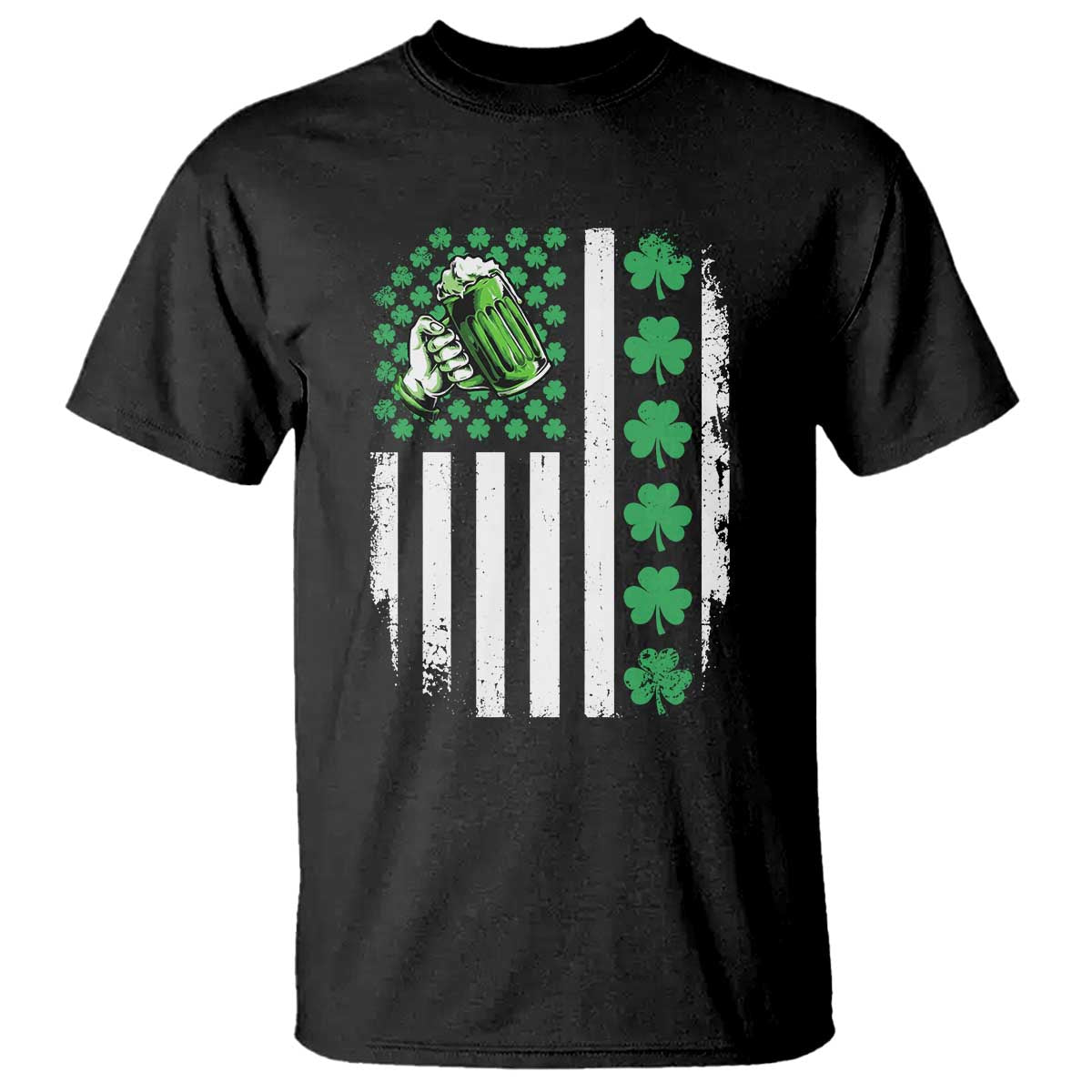 Irish Patriotic USA Flag With Shamrocks Gift T Shirt TS12 Black Print Your Wear