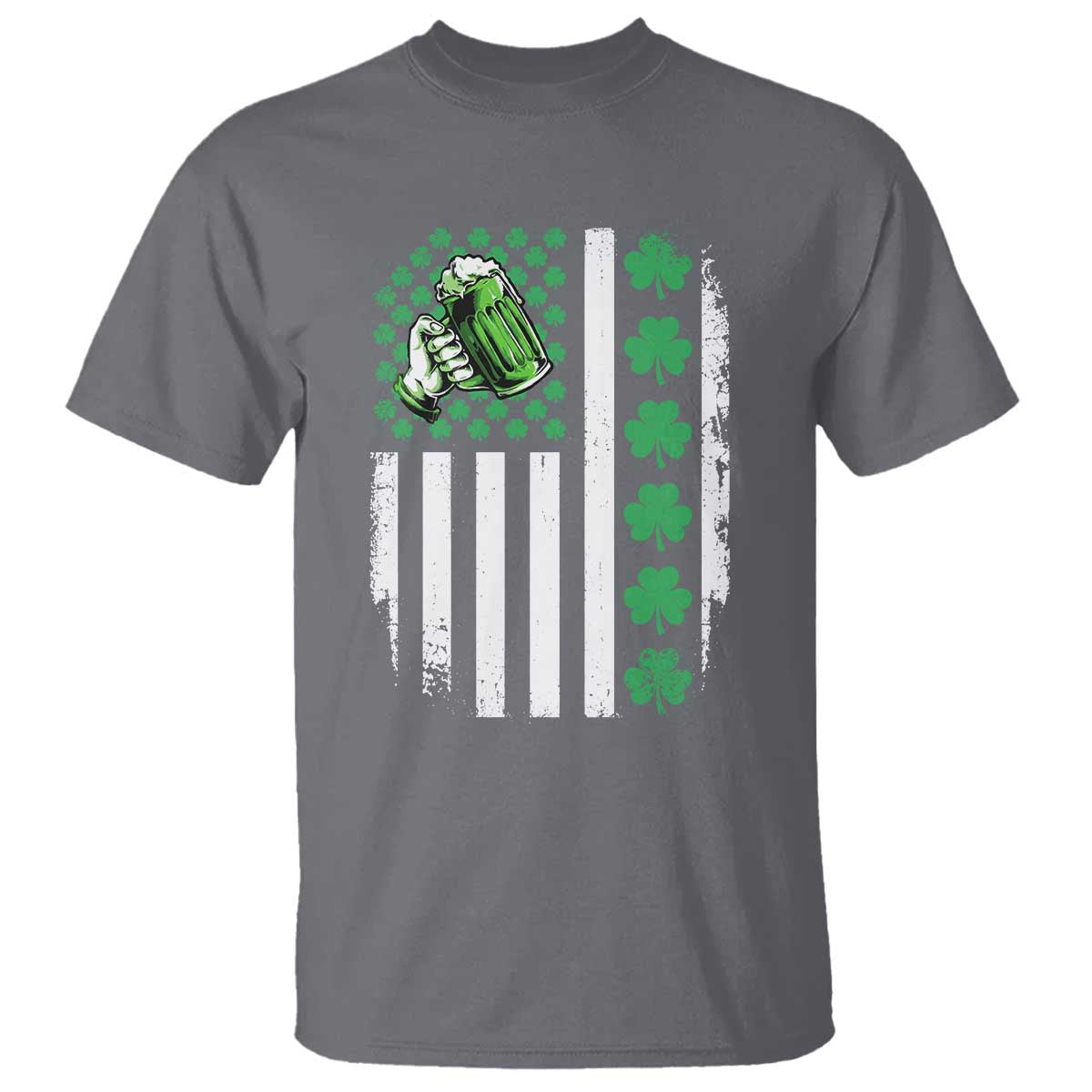 Irish Patriotic USA Flag With Shamrocks Gift T Shirt TS12 Charcoal Print Your Wear