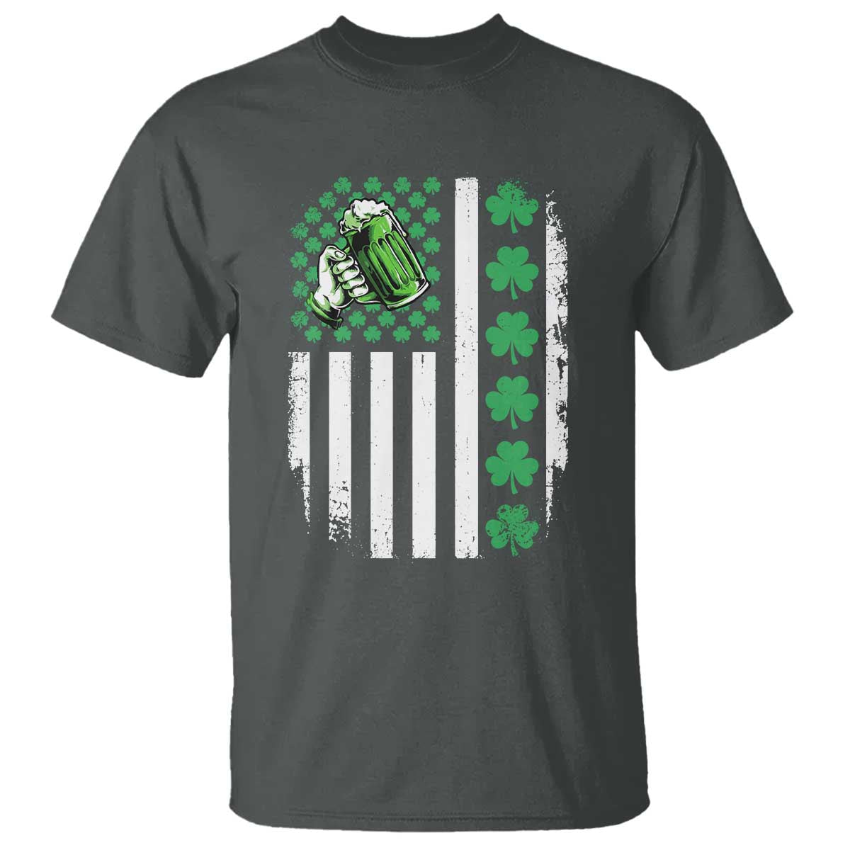 Irish Patriotic USA Flag With Shamrocks Gift T Shirt TS12 Dark Heather Print Your Wear