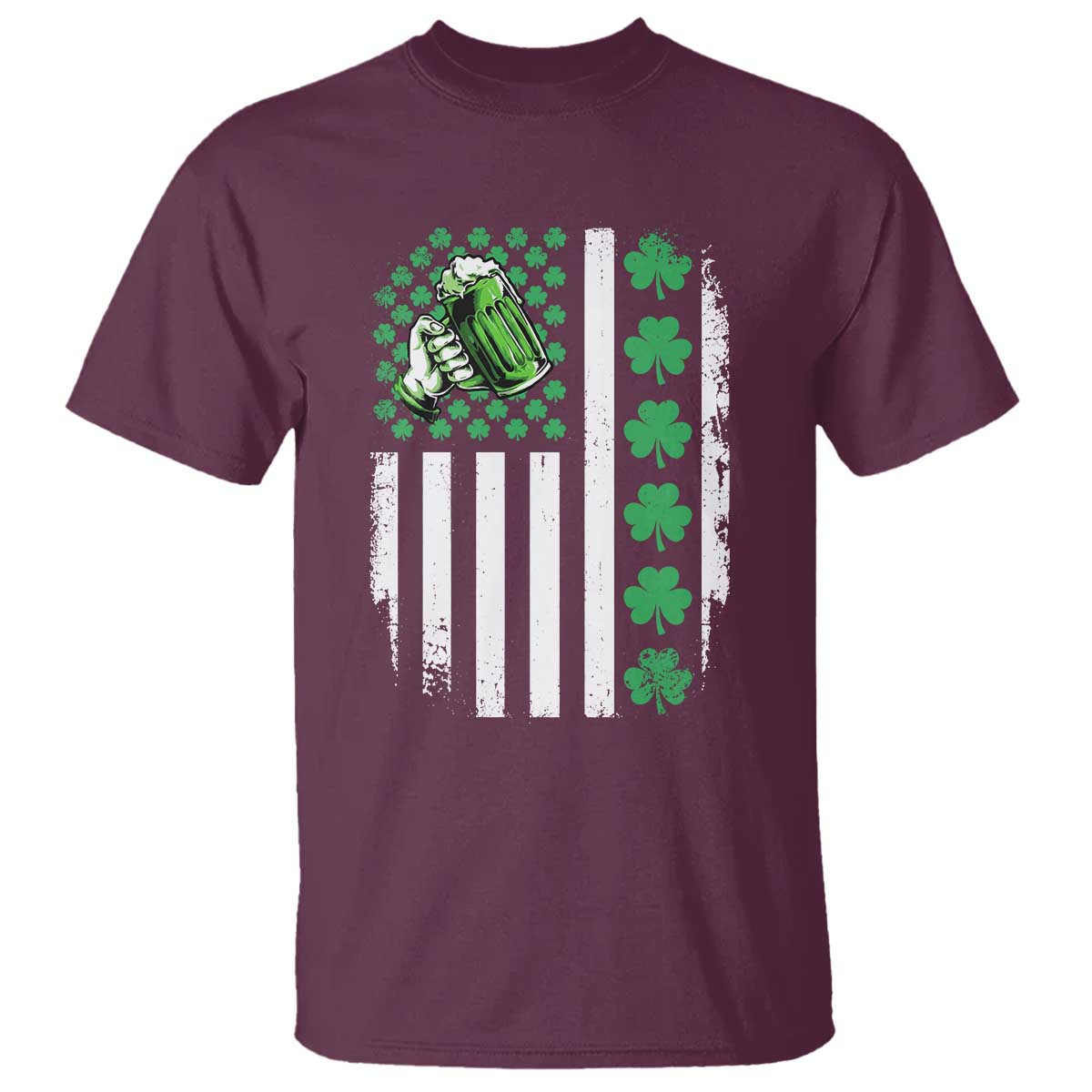Irish Patriotic USA Flag With Shamrocks Gift T Shirt TS12 Maroon Print Your Wear