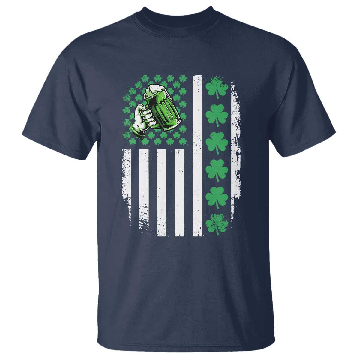 Irish Patriotic USA Flag With Shamrocks Gift T Shirt TS12 Navy Print Your Wear