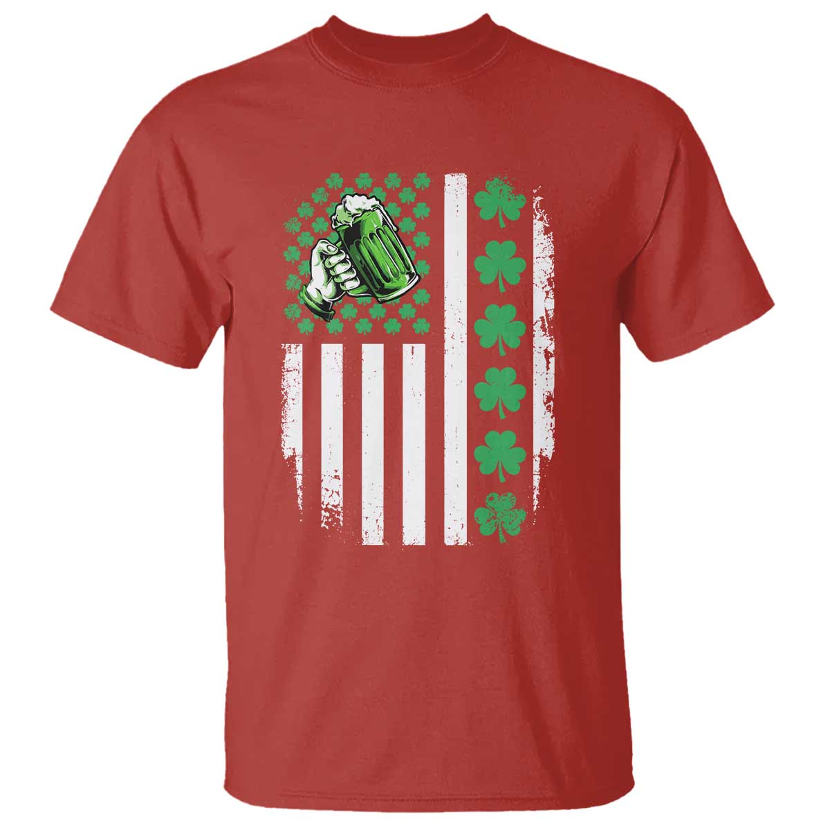 Irish Patriotic USA Flag With Shamrocks Gift T Shirt TS12 Red Print Your Wear