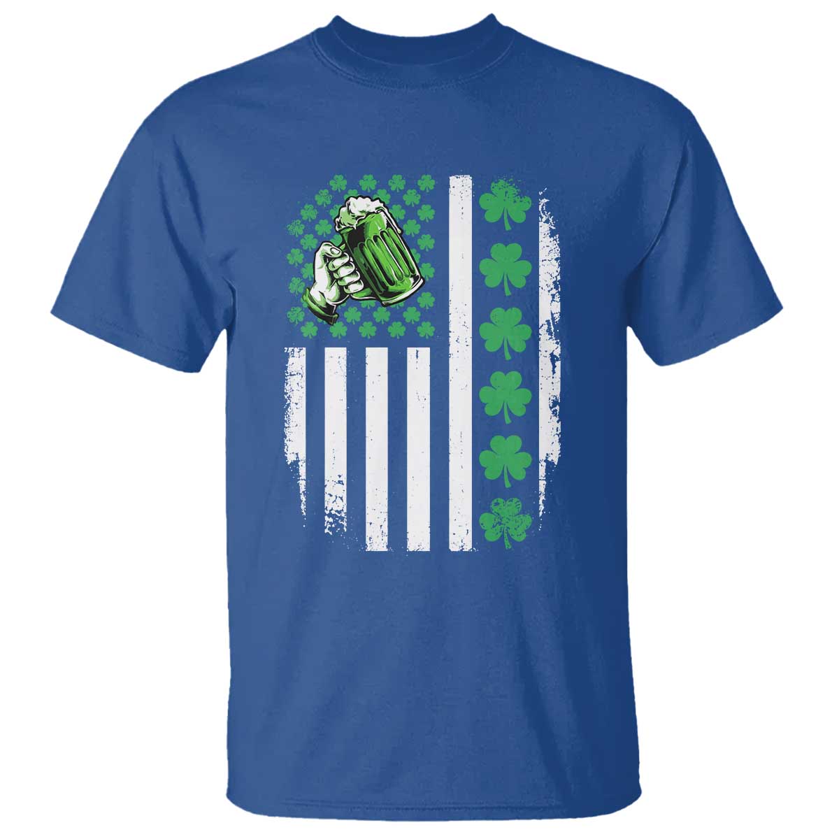 Irish Patriotic USA Flag With Shamrocks Gift T Shirt TS12 Royal Blue Print Your Wear