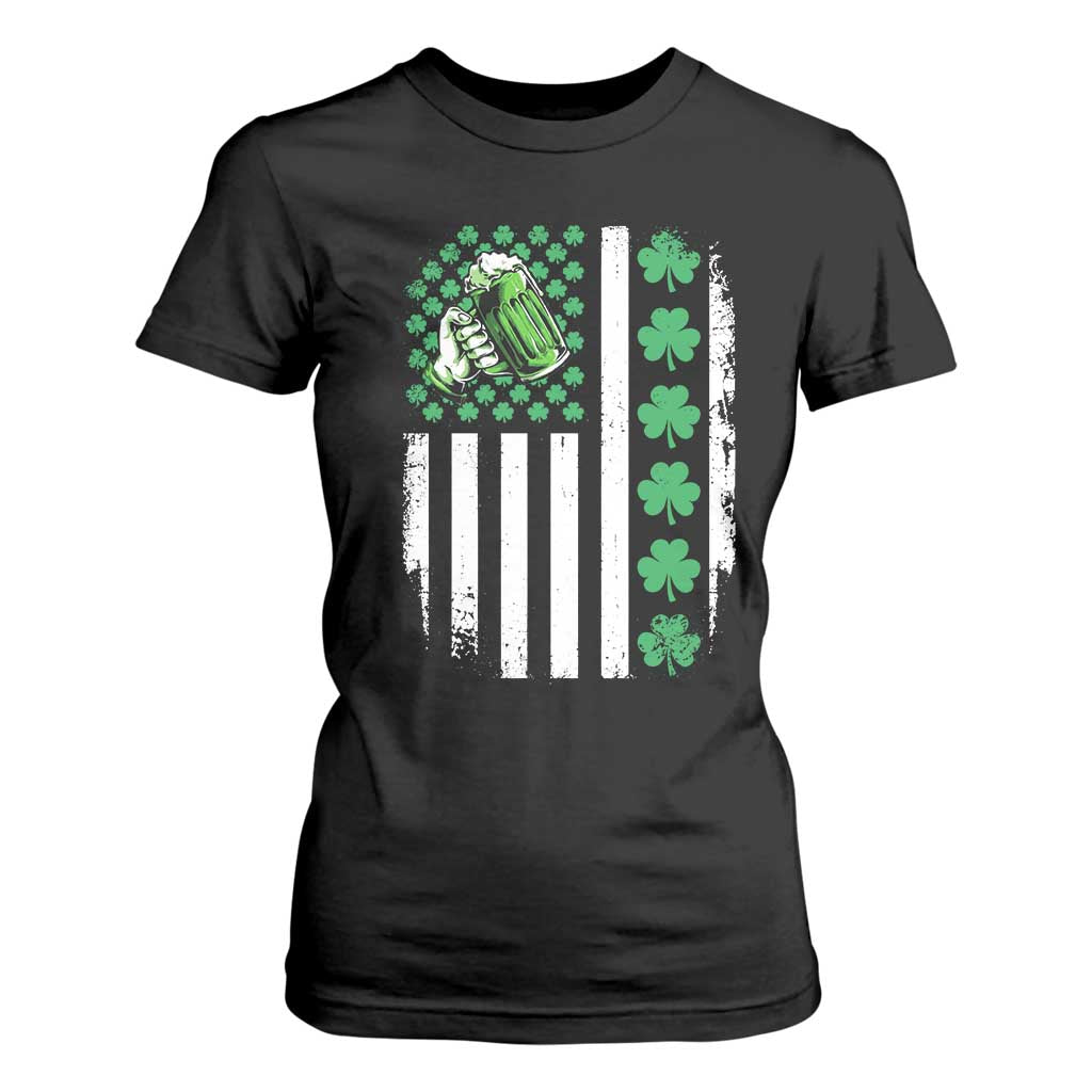 Irish Patriotic USA Flag With Shamrocks Gift T Shirt For Women TS12 Black Print Your Wear