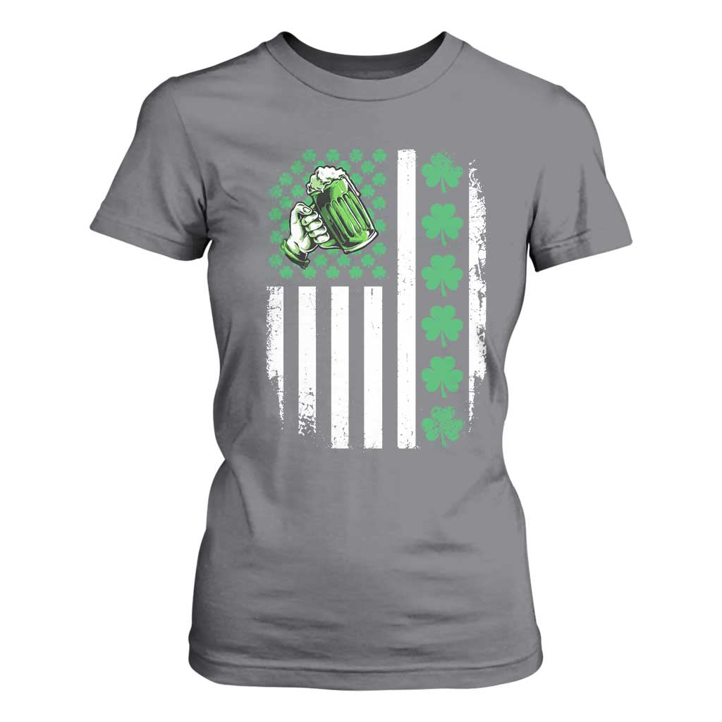 Irish Patriotic USA Flag With Shamrocks Gift T Shirt For Women TS12 Charcoal Print Your Wear