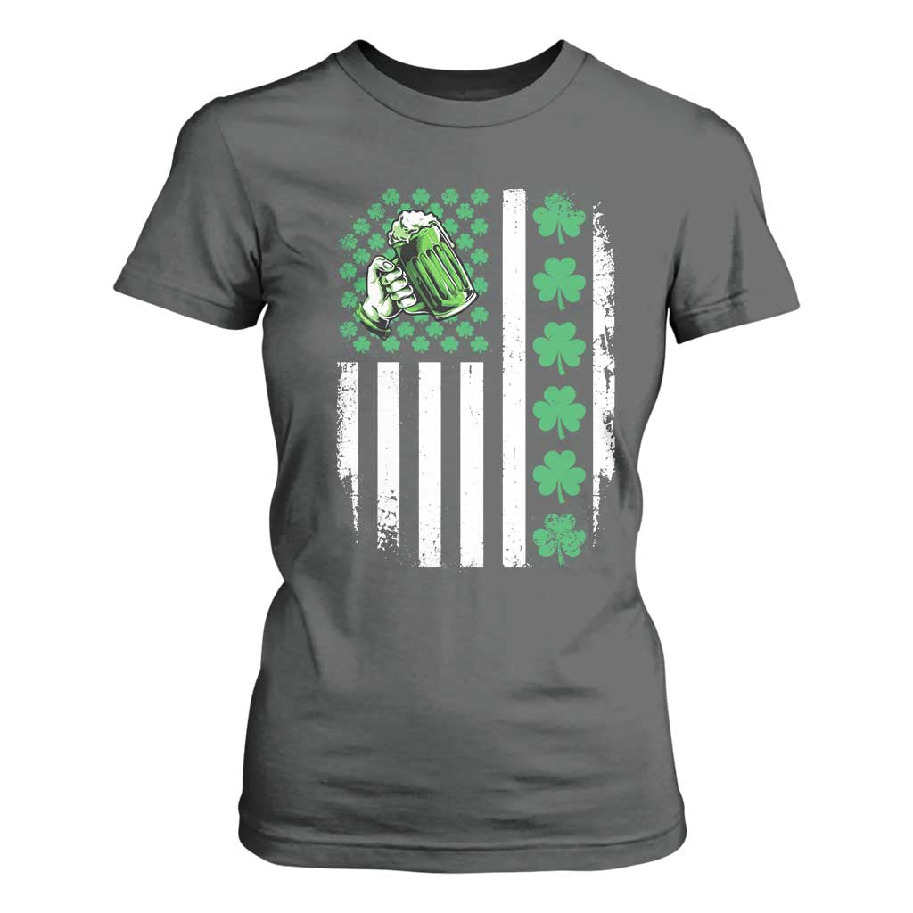 Irish Patriotic USA Flag With Shamrocks Gift T Shirt For Women TS12 Dark Heather Print Your Wear