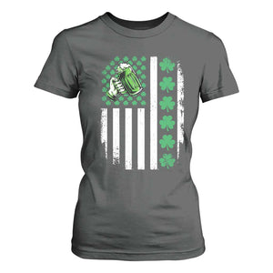 Irish Patriotic USA Flag With Shamrocks Gift T Shirt For Women TS12 Dark Heather Print Your Wear