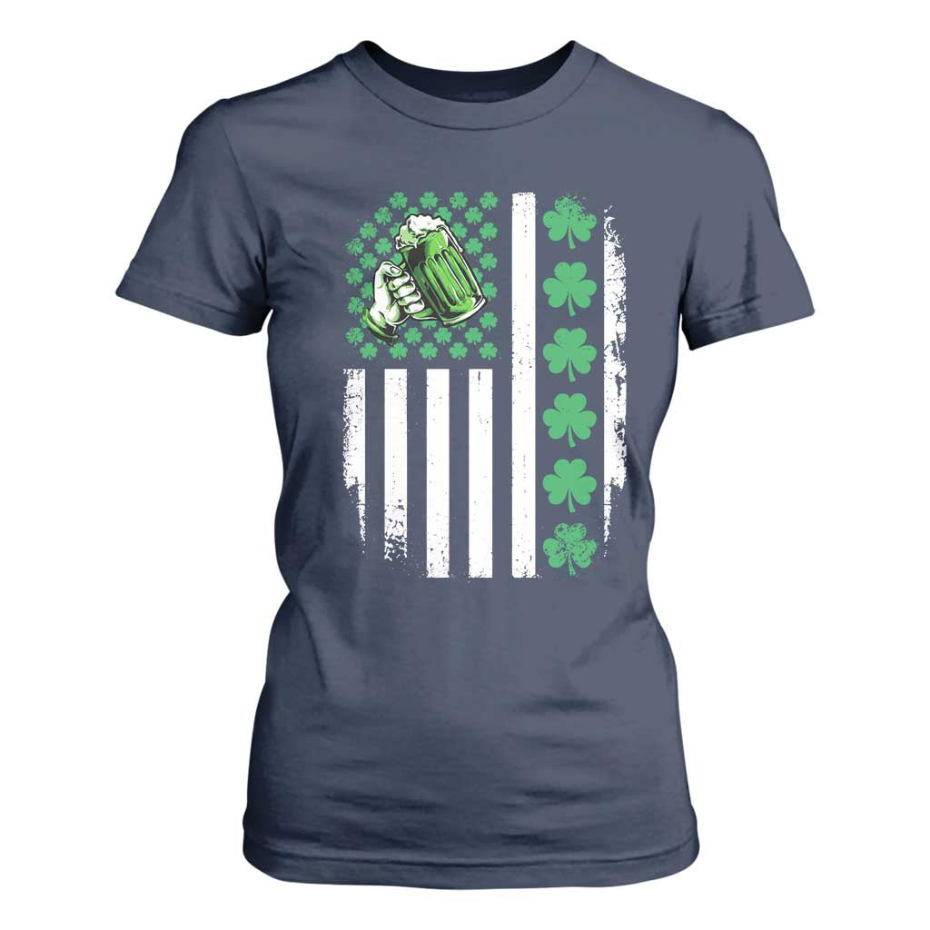 Irish Patriotic USA Flag With Shamrocks Gift T Shirt For Women TS12 Navy Print Your Wear