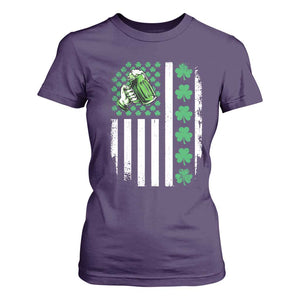 Irish Patriotic USA Flag With Shamrocks Gift T Shirt For Women TS12 Purple Print Your Wear