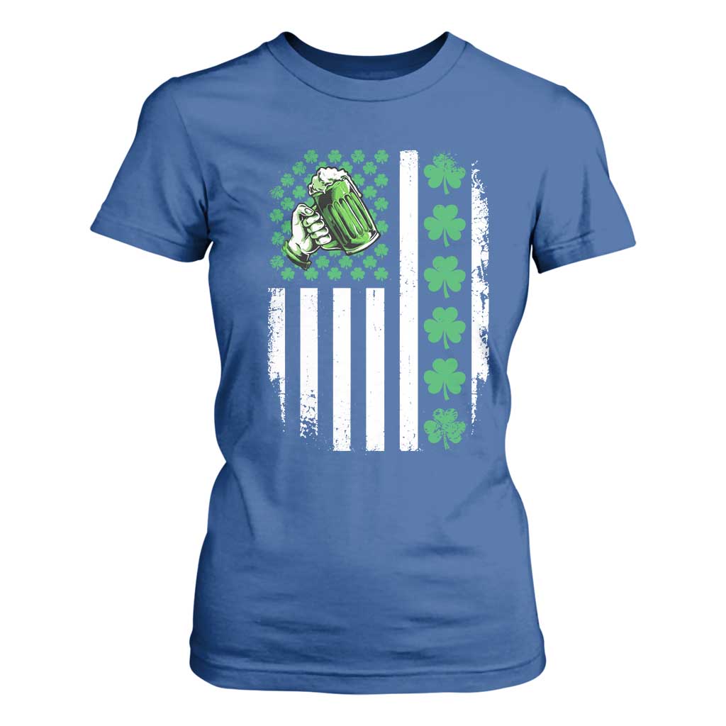 Irish Patriotic USA Flag With Shamrocks Gift T Shirt For Women TS12 Royal Blue Print Your Wear
