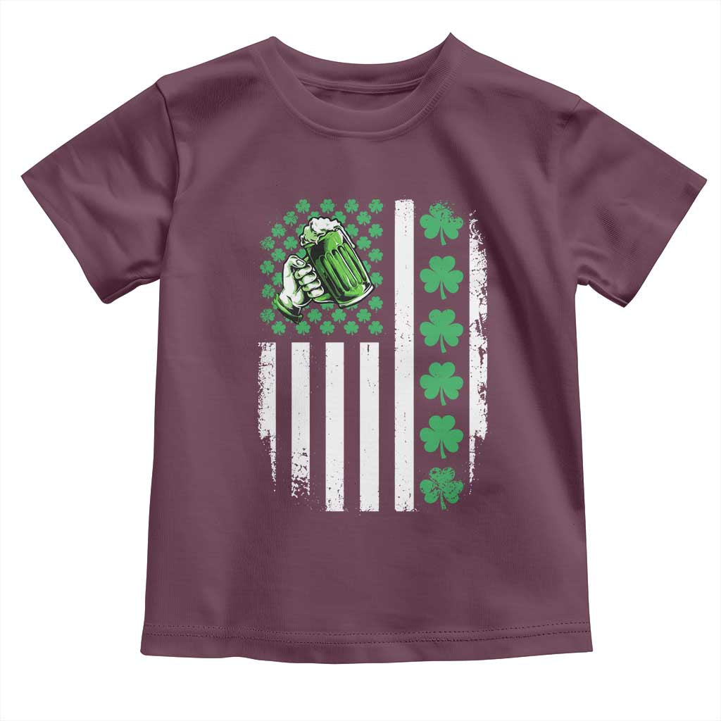 Irish Patriotic USA Flag With Shamrocks Gift Toddler T Shirt TS12 Maroon Print Your Wear