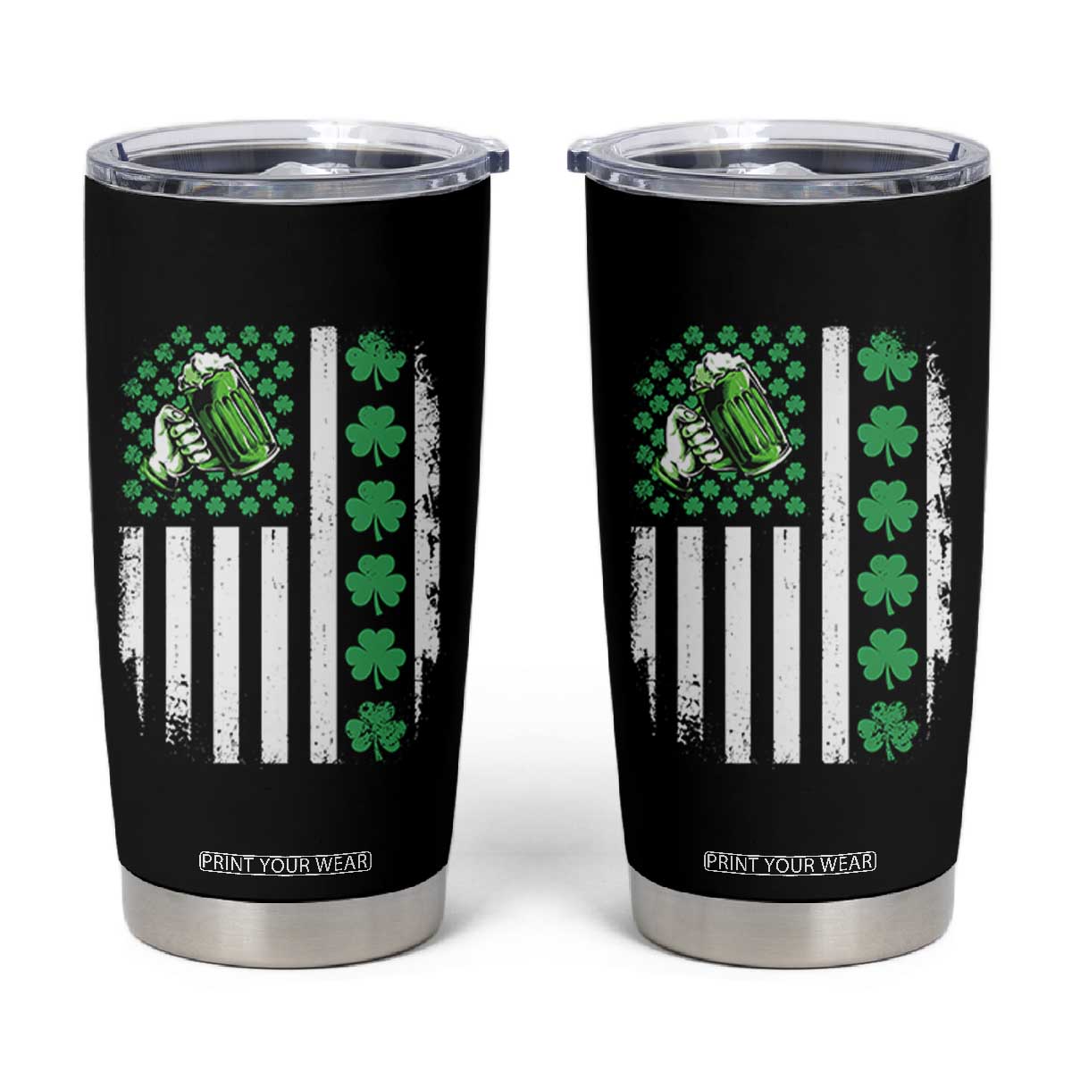Irish Patriotic USA Flag With Shamrocks Gift Tumbler Cup TS12 Black Print Your Wear