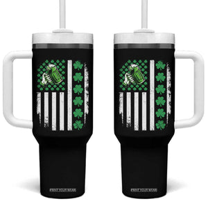 Irish Patriotic USA Flag With Shamrocks Gift Tumbler With Handle TS12 One Size: 40 oz Black Print Your Wear