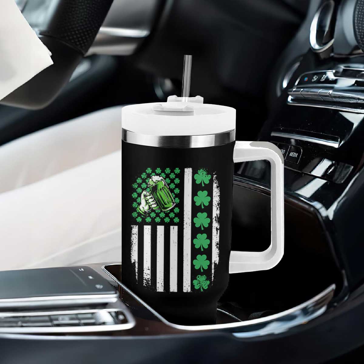 Irish Patriotic USA Flag With Shamrocks Gift Tumbler With Handle TS12 Print Your Wear