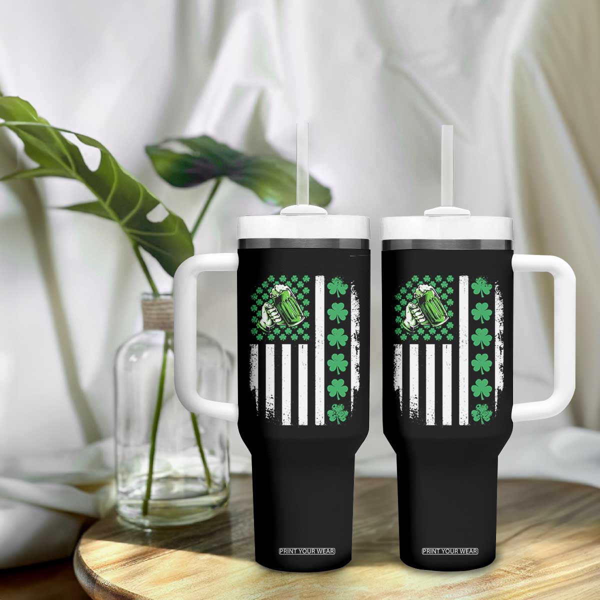 Irish Patriotic USA Flag With Shamrocks Gift Tumbler With Handle TS12 Print Your Wear