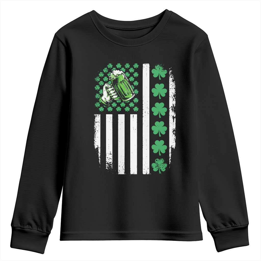 Irish Patriotic USA Flag With Shamrocks Gift Youth Sweatshirt TS12 Black Print Your Wear