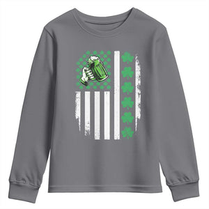 Irish Patriotic USA Flag With Shamrocks Gift Youth Sweatshirt TS12 Charcoal Print Your Wear