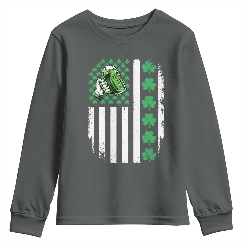 Irish Patriotic USA Flag With Shamrocks Gift Youth Sweatshirt TS12 Dark Heather Print Your Wear