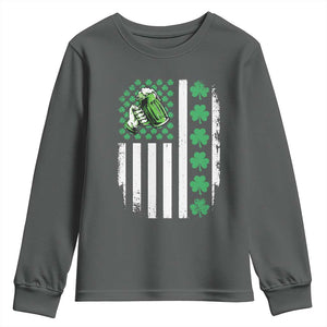 Irish Patriotic USA Flag With Shamrocks Gift Youth Sweatshirt TS12 Dark Heather Print Your Wear