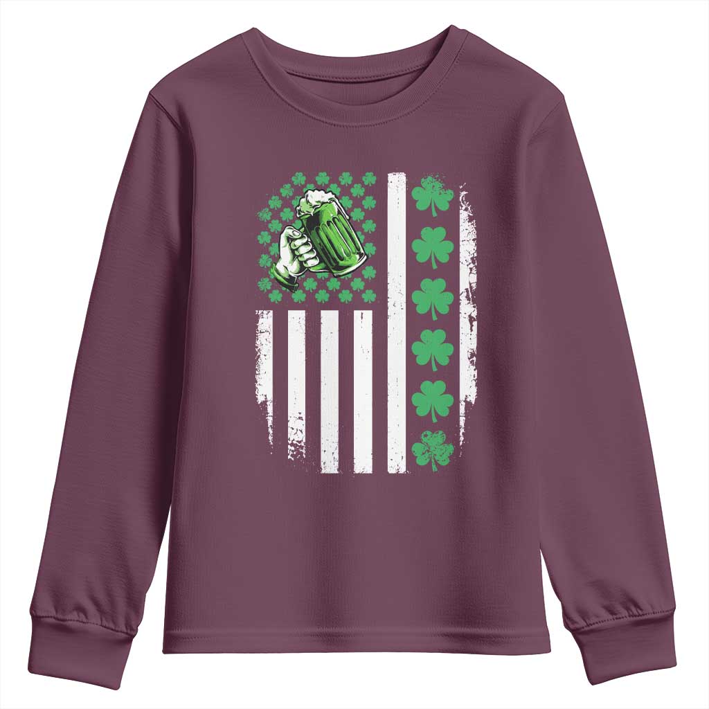 Irish Patriotic USA Flag With Shamrocks Gift Youth Sweatshirt TS12 Maroon Print Your Wear