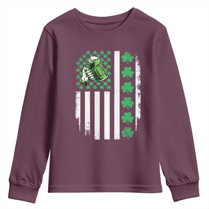 Irish Patriotic USA Flag With Shamrocks Gift Youth Sweatshirt TS12 Maroon Print Your Wear