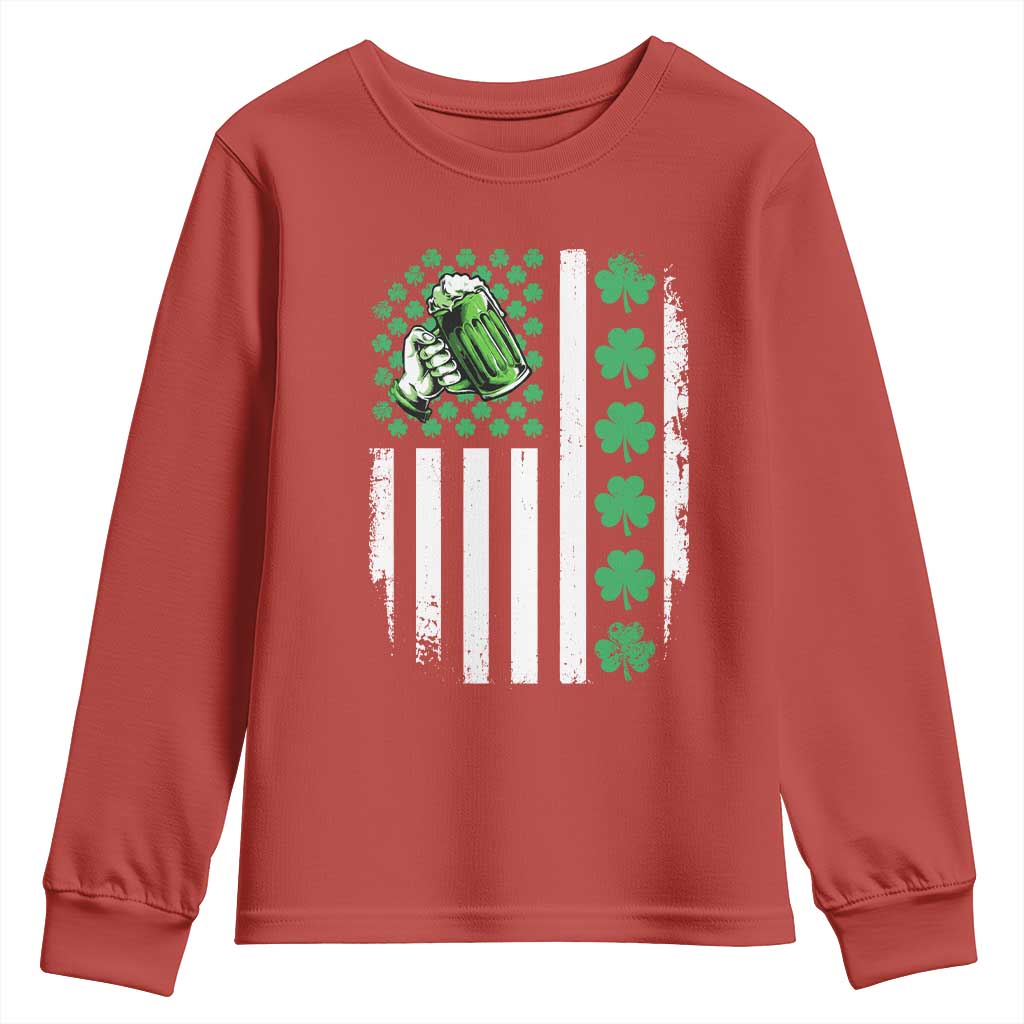 Irish Patriotic USA Flag With Shamrocks Gift Youth Sweatshirt TS12 Red Print Your Wear