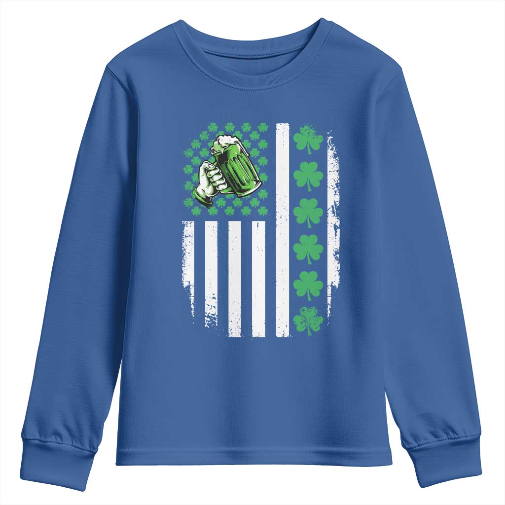 Irish Patriotic USA Flag With Shamrocks Gift Youth Sweatshirt TS12 Royal Blue Print Your Wear