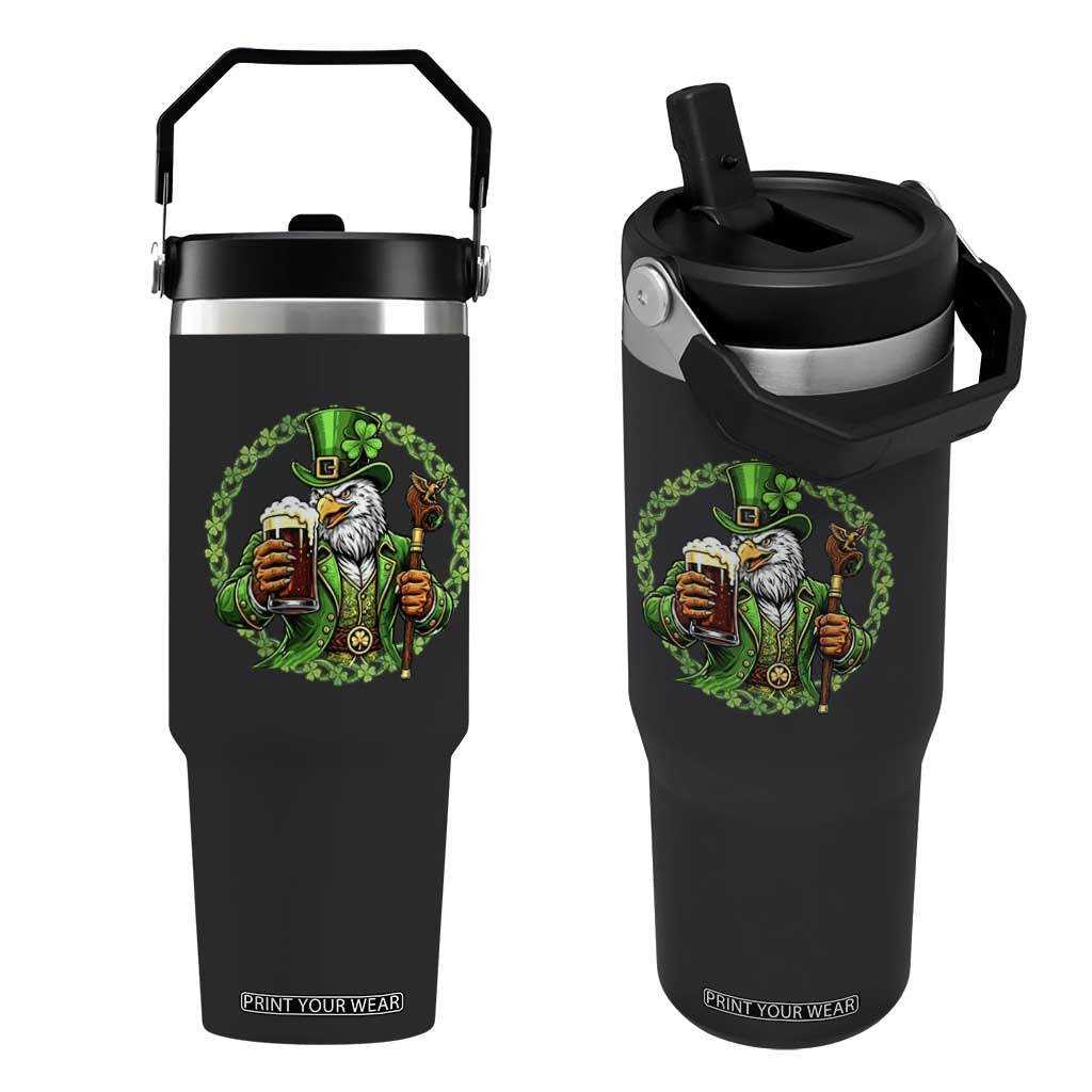 Irish Patriotic Eagle Leprechaun Flip Straw Tumbler St Patricks Day Gift TS12 One Size: 30 oz Black Print Your Wear