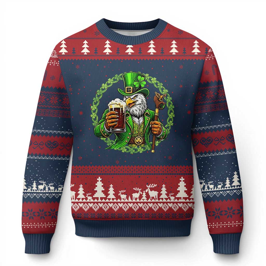Irish Patriotic Eagle Leprechaun Ugly Christmas Sweater St Patricks Day Gift TS12 Navy Red Print Your Wear