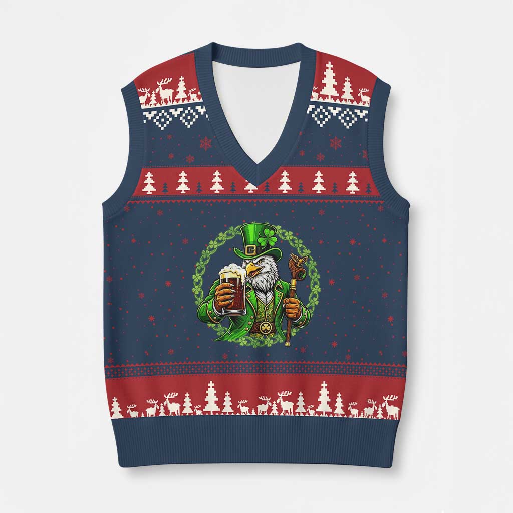 Irish Patriotic Eagle Leprechaun V-Neck Knit Sweater Vest St Patricks Day Gift TS12 Navy Red Print Your Wear