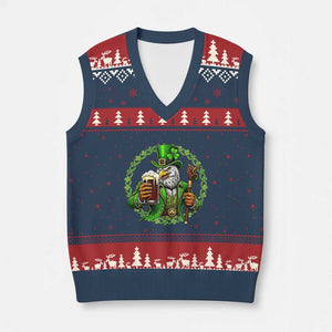 Irish Patriotic Eagle Leprechaun V-Neck Knit Sweater Vest St Patricks Day Gift TS12 Navy Red Print Your Wear