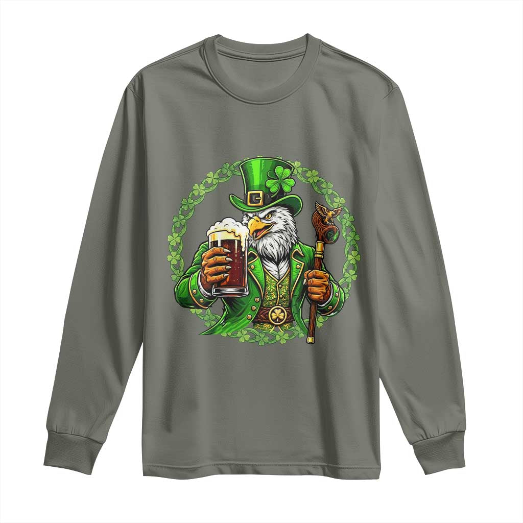 Irish Patriotic Eagle Leprechaun Long Sleeve Shirt St Patricks Day Gift TS12 Military Green Print Your Wear
