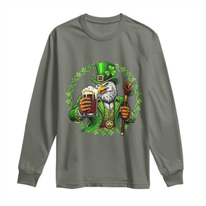 Irish Patriotic Eagle Leprechaun Long Sleeve Shirt St Patricks Day Gift TS12 Military Green Print Your Wear