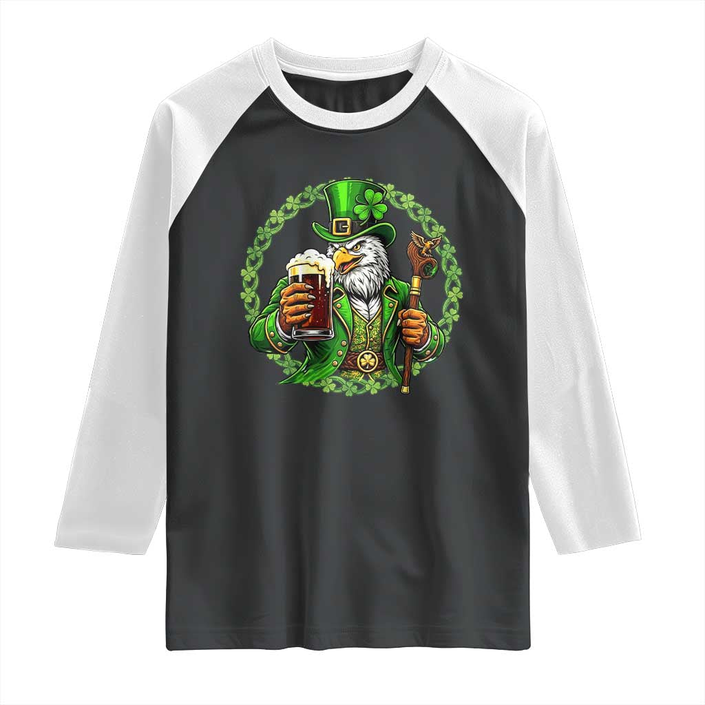 Irish Patriotic Eagle Leprechaun Raglan Shirt St Patricks Day Gift TS12 Black White Print Your Wear