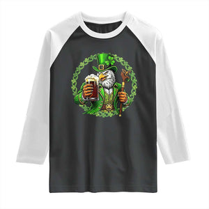 Irish Patriotic Eagle Leprechaun Raglan Shirt St Patricks Day Gift TS12 Black White Print Your Wear