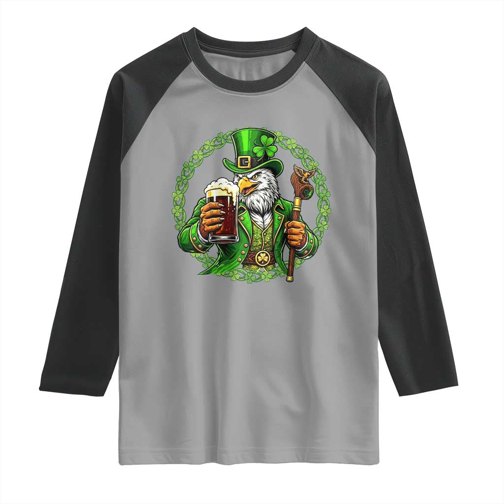 Irish Patriotic Eagle Leprechaun Raglan Shirt St Patricks Day Gift TS12 Sport Gray Black Print Your Wear