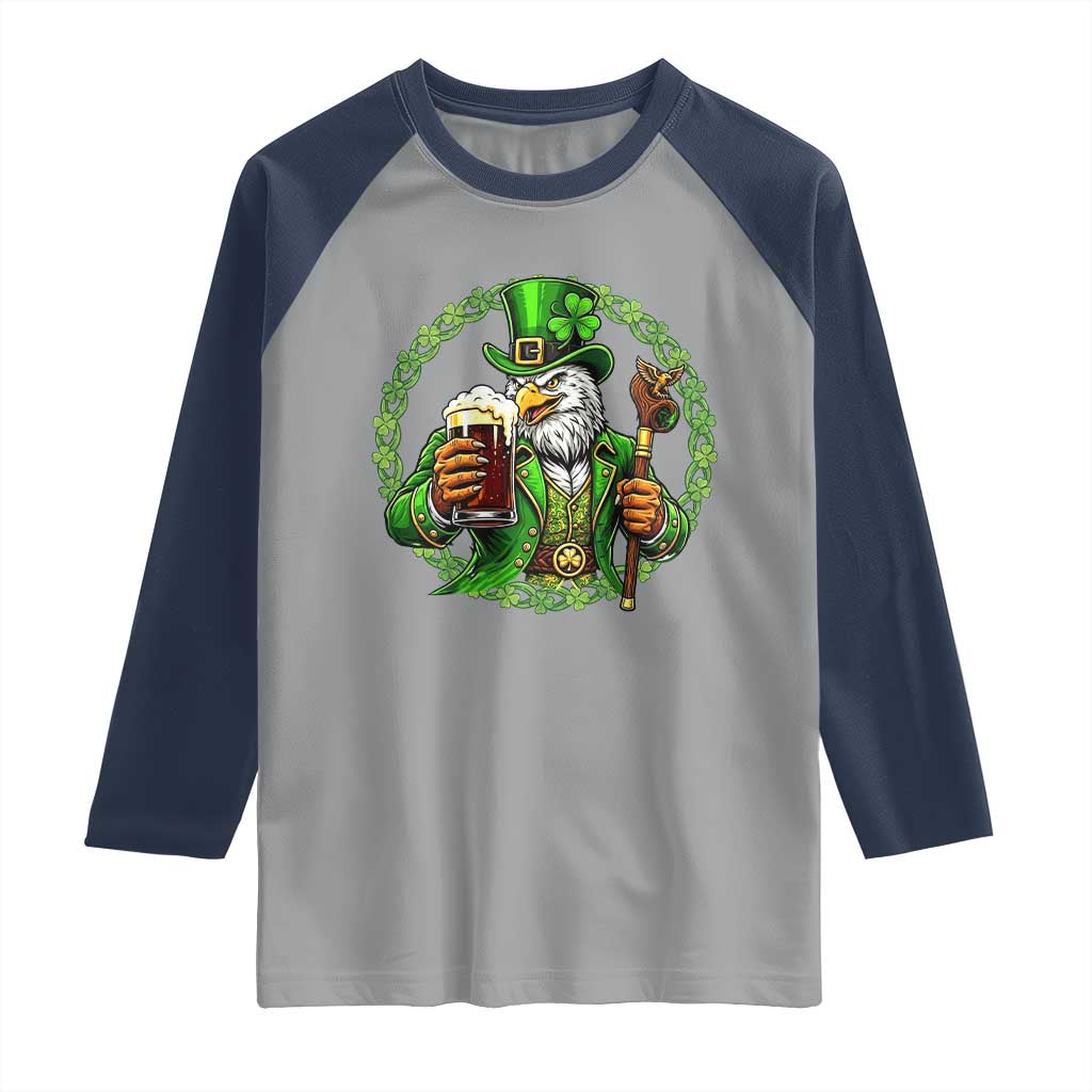Irish Patriotic Eagle Leprechaun Raglan Shirt St Patricks Day Gift TS12 Sport Gray Navy Print Your Wear
