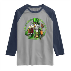 Irish Patriotic Eagle Leprechaun Raglan Shirt St Patricks Day Gift TS12 Sport Gray Navy Print Your Wear