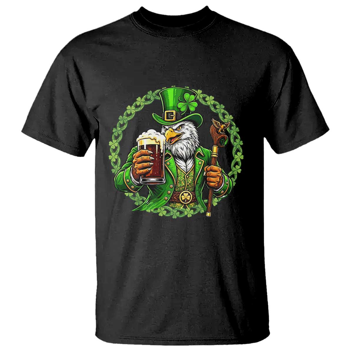 Irish Patriotic Eagle Leprechaun T Shirt St Patricks Day Gift TS12 Black Print Your Wear