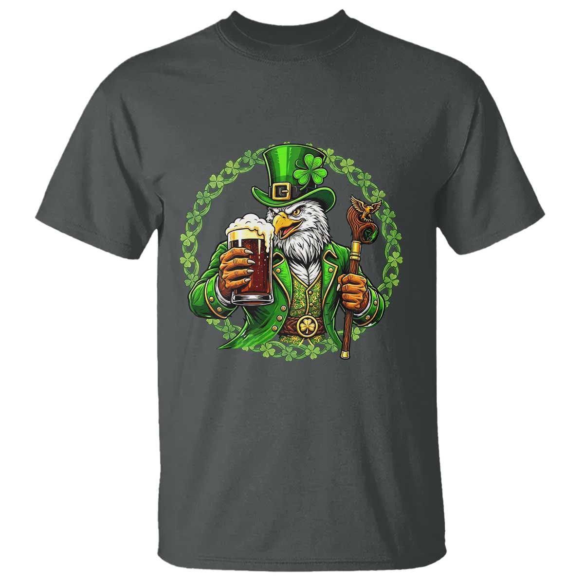 Irish Patriotic Eagle Leprechaun T Shirt St Patricks Day Gift TS12 Dark Heather Print Your Wear
