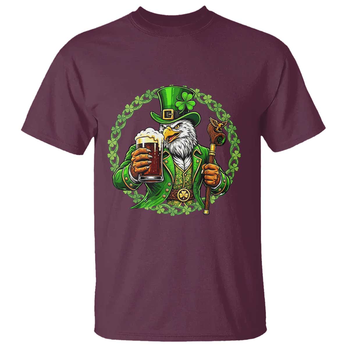 Irish Patriotic Eagle Leprechaun T Shirt St Patricks Day Gift TS12 Maroon Print Your Wear