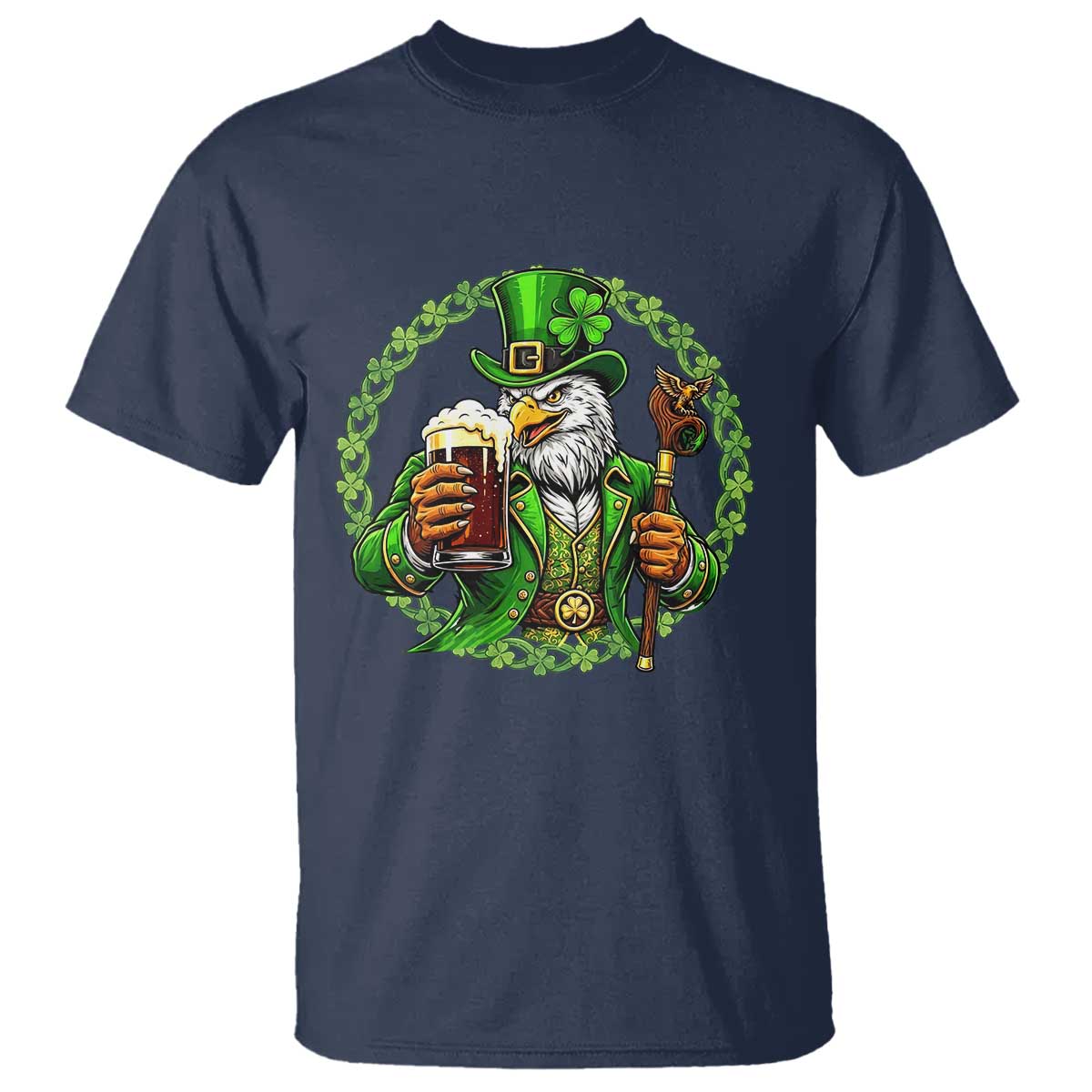 Irish Patriotic Eagle Leprechaun T Shirt St Patricks Day Gift TS12 Navy Print Your Wear