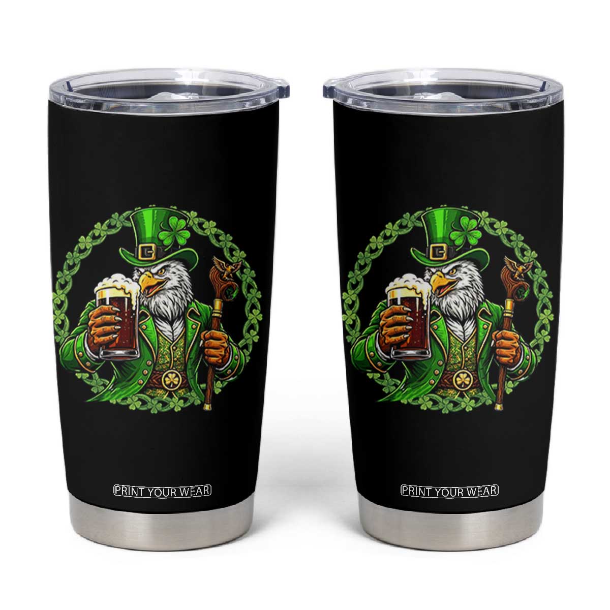 Irish Patriotic Eagle Leprechaun Tumbler Cup St Patricks Day Gift TS12 Black Print Your Wear