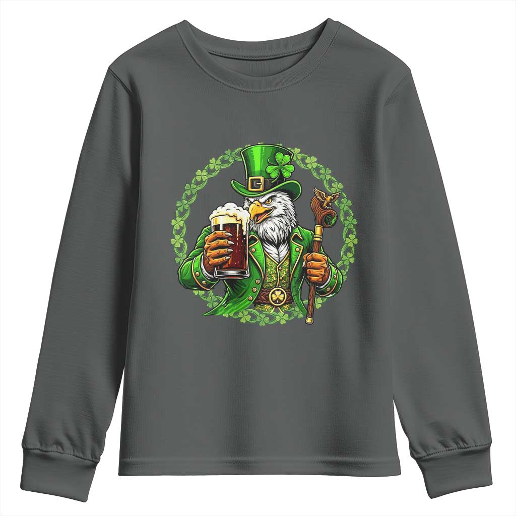 Irish Patriotic Eagle Leprechaun Youth Sweatshirt St Patricks Day Gift TS12 Dark Heather Print Your Wear