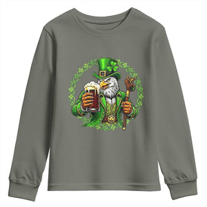 Irish Patriotic Eagle Leprechaun Youth Sweatshirt St Patricks Day Gift TS12 Military Green Print Your Wear