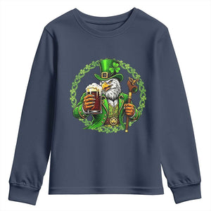 Irish Patriotic Eagle Leprechaun Youth Sweatshirt St Patricks Day Gift TS12 Navy Print Your Wear